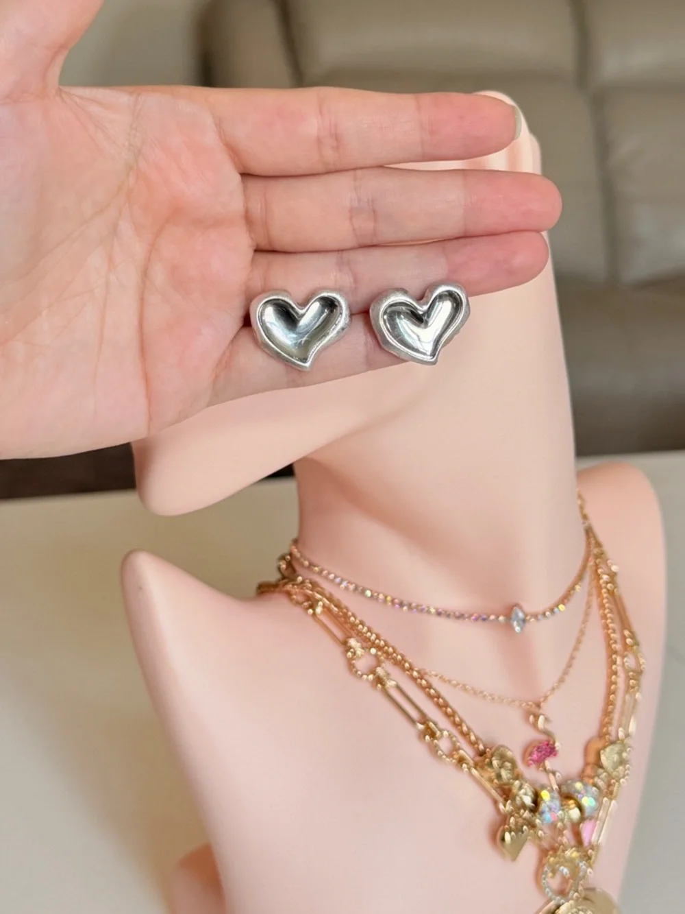 Silver Heart Stud Earrings - Picture 14 of 14